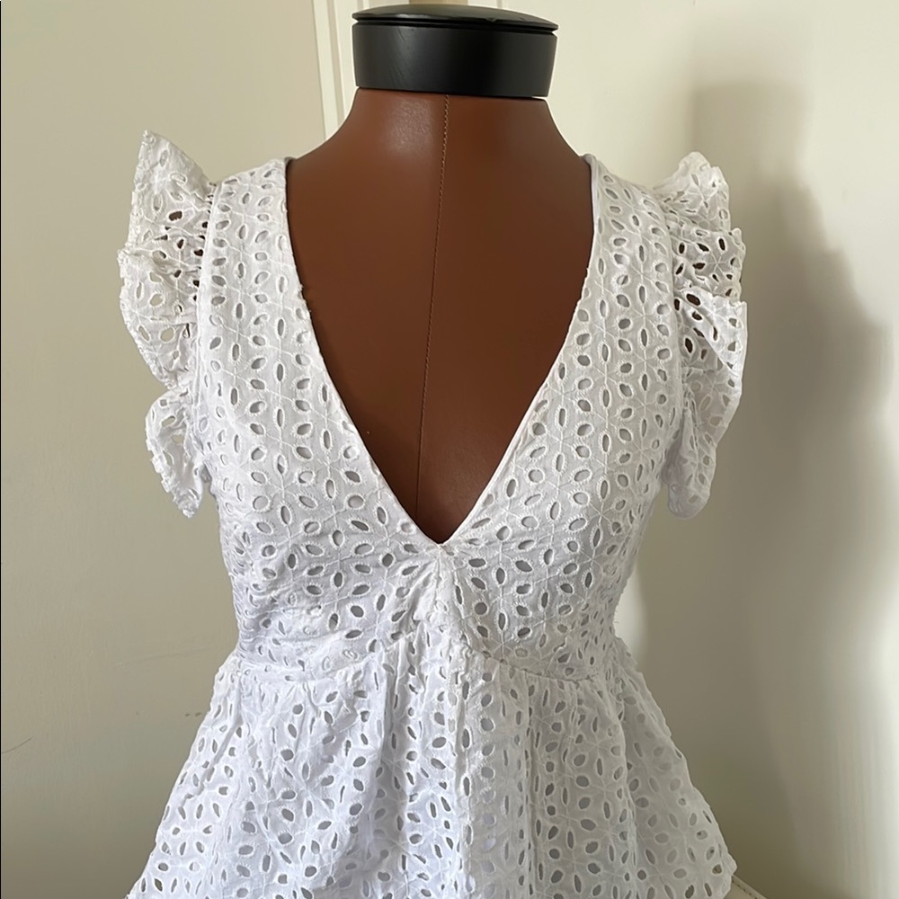White Eyelet Ruffle Sleeve Top
